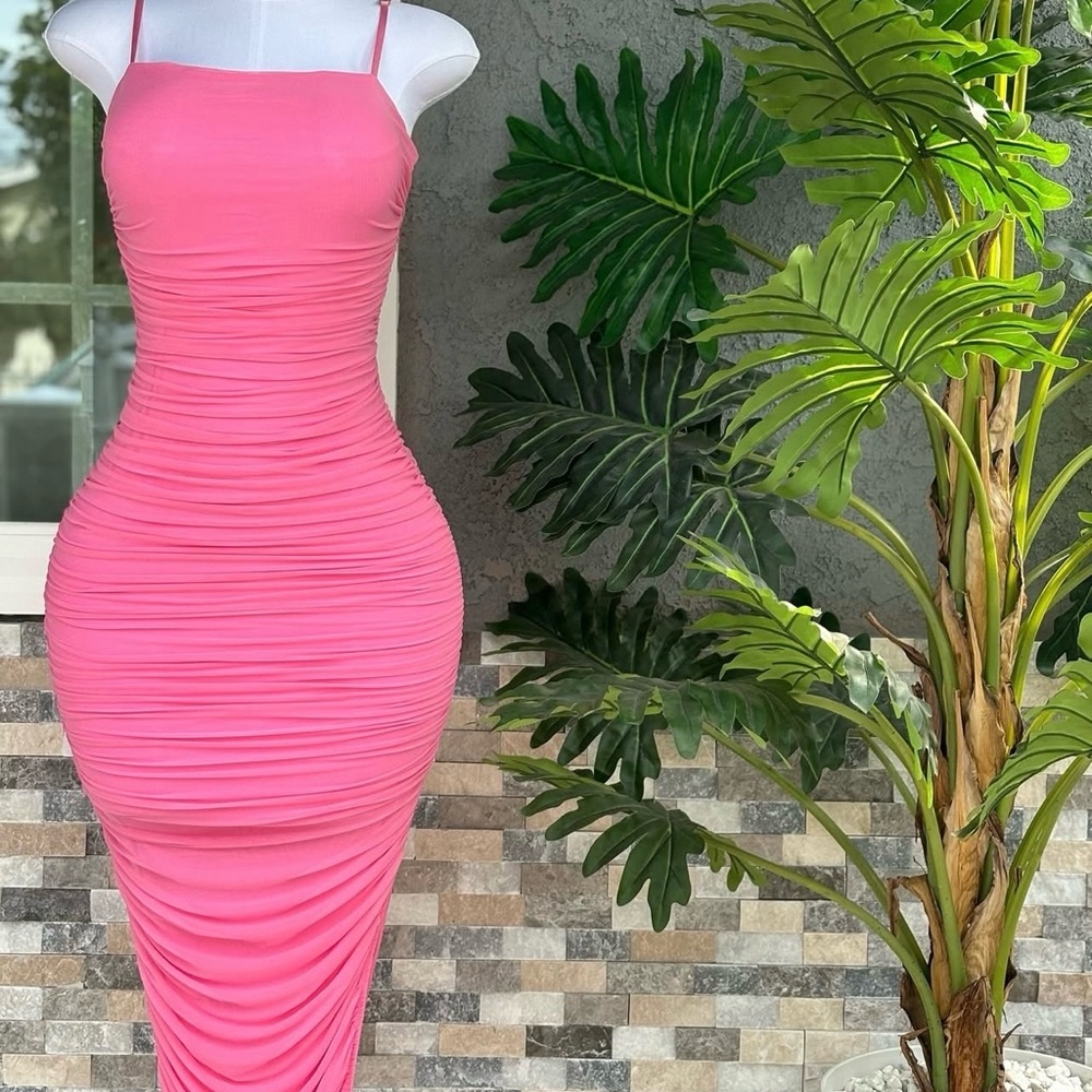 Elegant Pink Ruched Dress